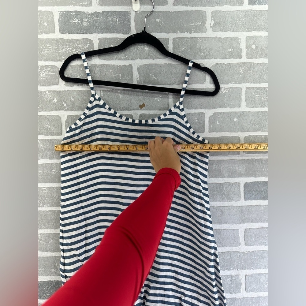 Francesca Bettini Navy Blue White Striped‎ Linen Midi Dress Size Small - Picture 6 of 6